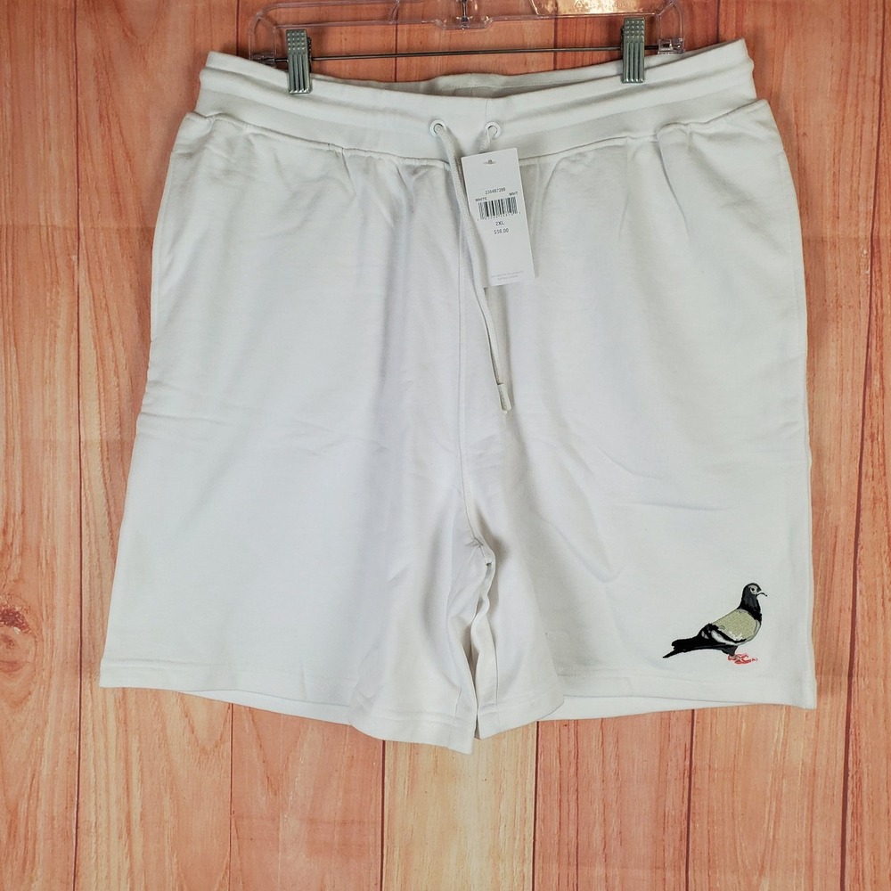 Staple Sweat Shorts Mens 2XL White Cotton Embroidered Pigeon Logo Drawstring